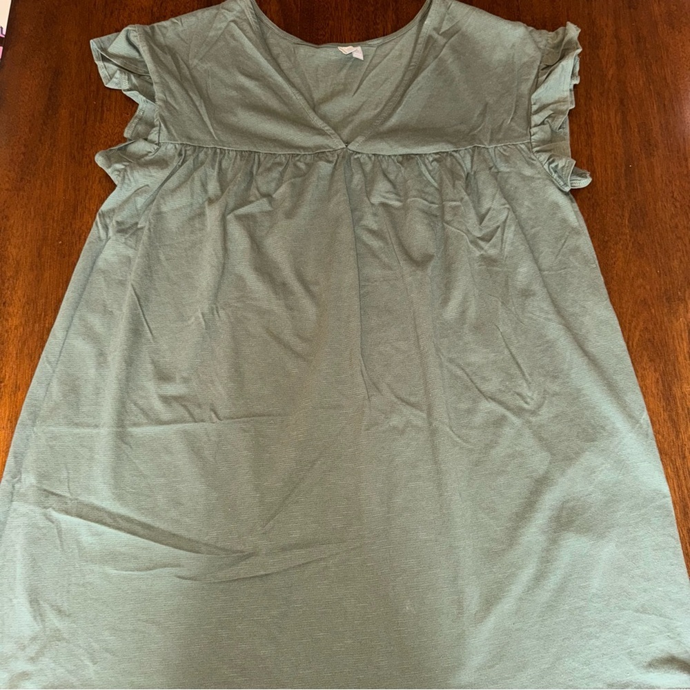 ASOS Olive Green Frill Ruffle Sleeve Babydoll V Neck Mini Oversized Dress Size 8